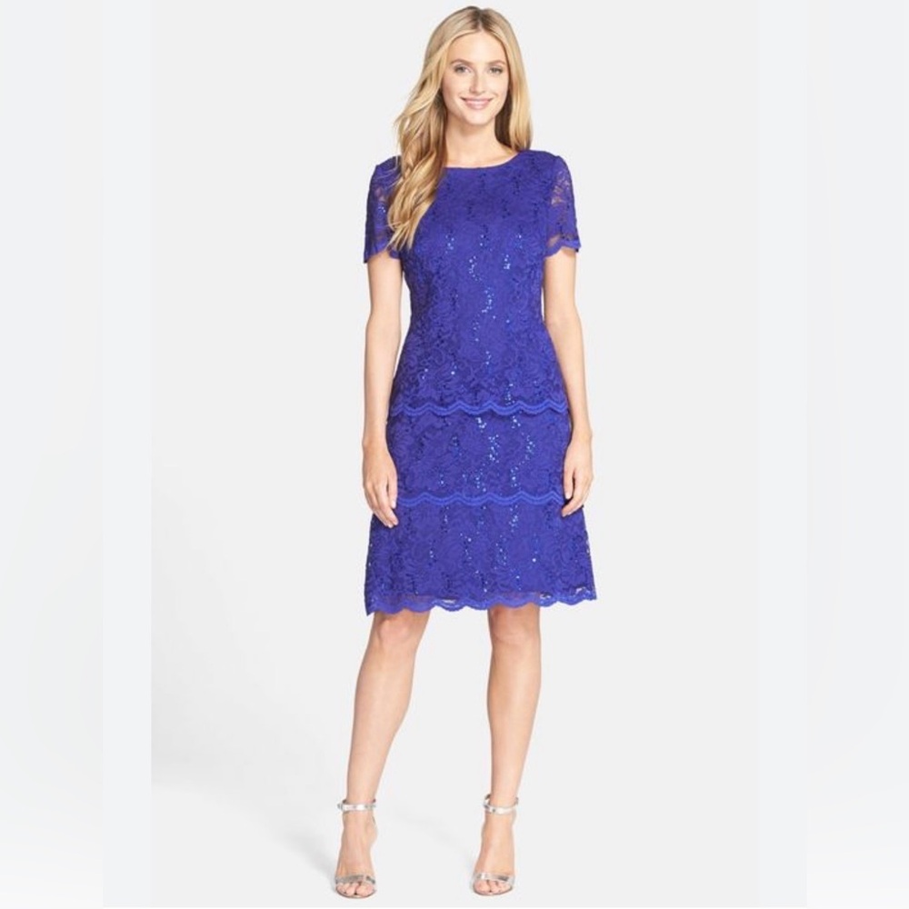 Alex Evenings Royal Blue Lace Midi Dress‎